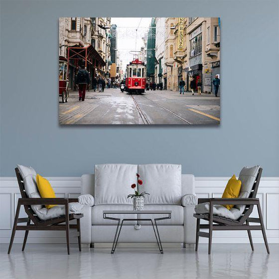 Red Tram In London Street Canvas Wall Art Living Room