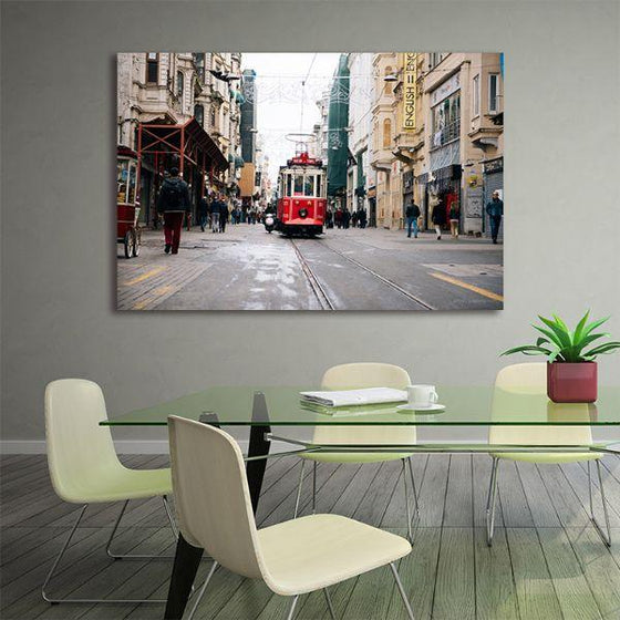 Red Tram In London Street Canvas Wall Art Office