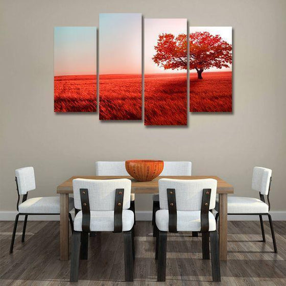 Red Tree Landscape 4 Panels Canvas Wall Art Decor