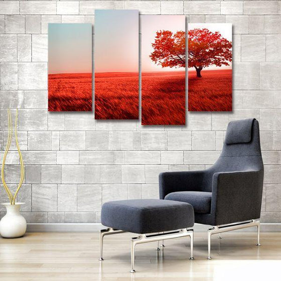 Red Tree Landscape 4 Panels Canvas Wall Art Set