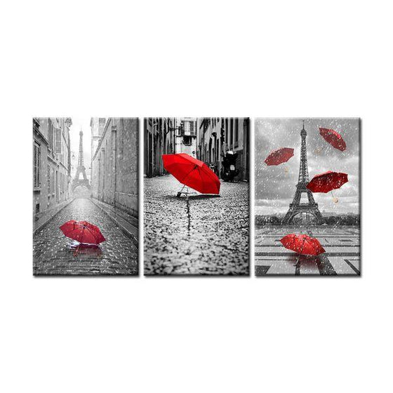 Red Umbrellas Around Paris Canvas Wall Art Ideas