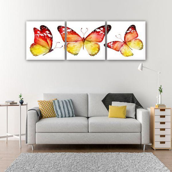 Red & Yellow Butterflies 3 Panels Canvas Wall Art Living Room
