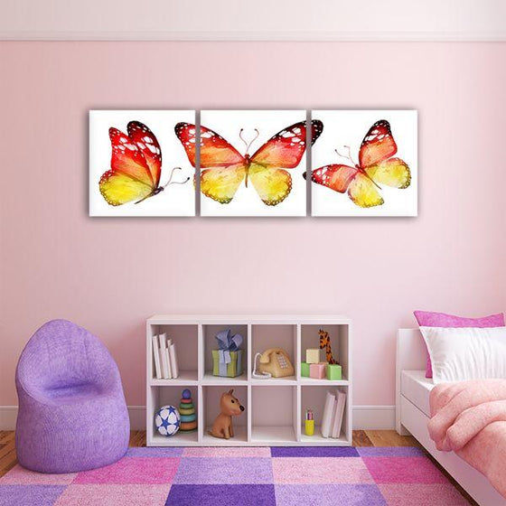 Red & Yellow Butterflies 3 Panels Canvas Wall Art Nursery