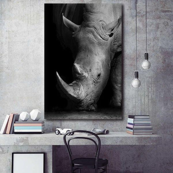 Rhino Face In Black & White Canvas Wall Art Decor