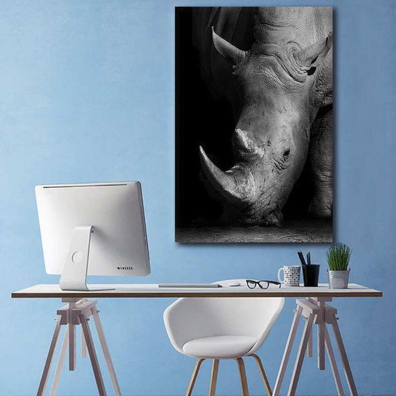 Rhino Face In Black & White Canvas Wall Art Office