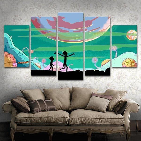Rick and Morty Inspired Lunar Canvas Wall Art Living Room