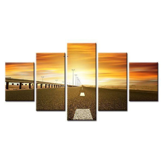 Road & Sunset View Canvas Wall Art