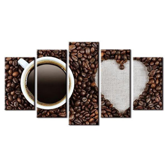 Roasted Beans And A Cup Of Coffee Canvas Wall Art