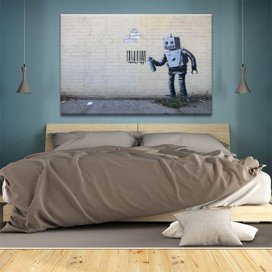Robot Graffiti By Banksy Canvas Wall Art Bedroom