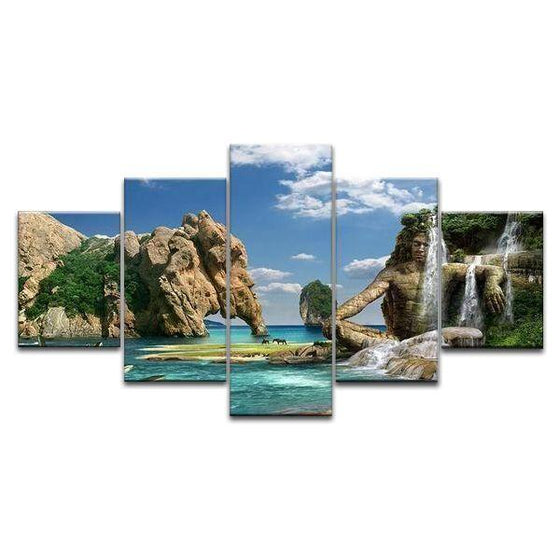 Rocky Figures With Waterfalls Canvas Wall Art