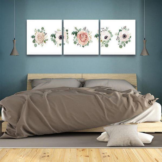 Roses & Poppies 3 Panels Canvas Wall Art Decor