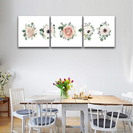 Roses & Poppies 3 Panels Canvas Wall Art Dining Room