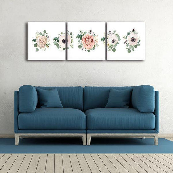 Roses & Poppies 3 Panels Canvas Wall Art Print