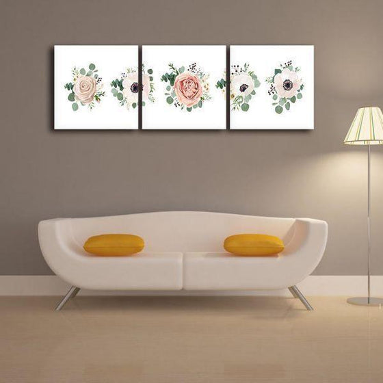 Roses & Poppies 3 Panels Canvas Wall Art Set