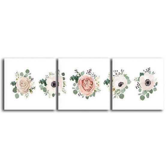 Roses & Poppies 3 Panels Canvas Wall Art