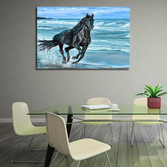 Running Horse At The Beach Canvas Wall Art Dining Room
