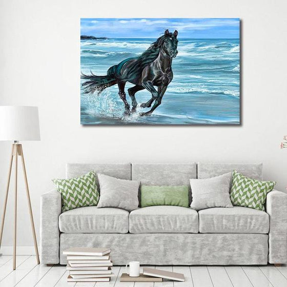 Running Horse At The Beach Canvas Wall Art Print