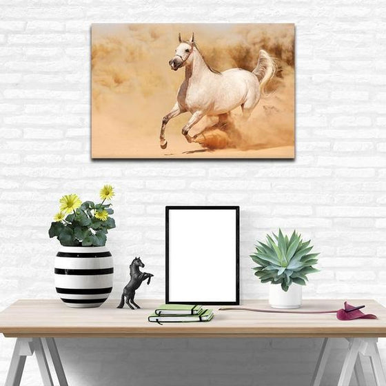 Running White Horse Canvas Wall Art Print