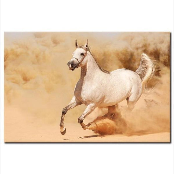 Running White Horse Canvas Wall Art