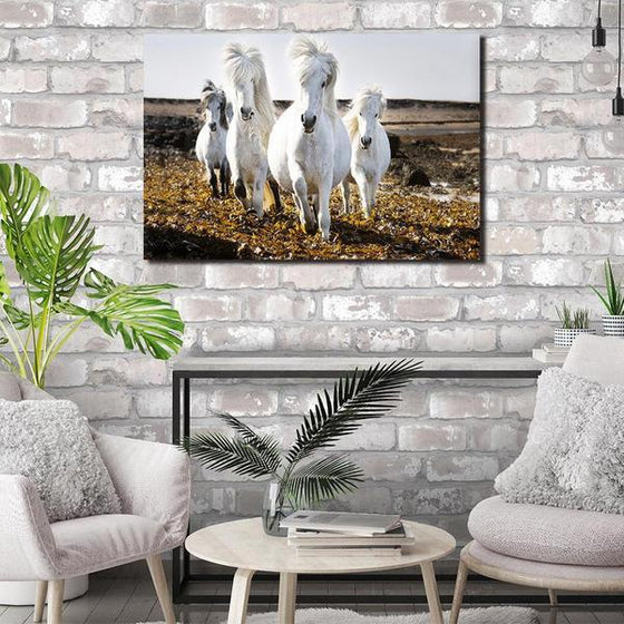 Running White Horses Canvas Wall Art Print