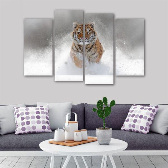 Running Wild Tiger 4 Panels Canvas Wall Art Living Room