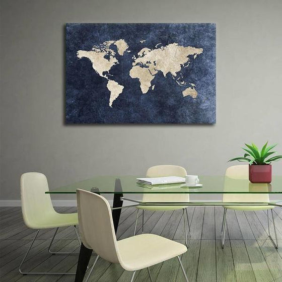 Rustic Blue World Map Canvas Wall Art Dining Room