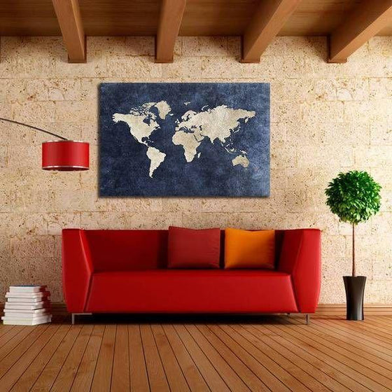 Rustic Blue World Map Canvas Wall Art Living Room
