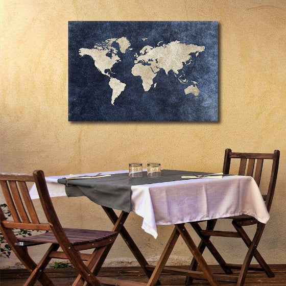Rustic Blue World Map Canvas Wall Art Print