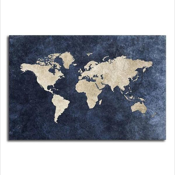Rustic Blue World Map Canvas Wall Art
