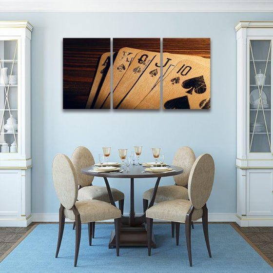 Rustic Playing Cards 3 Panels Canvas Wall Art Dining Room