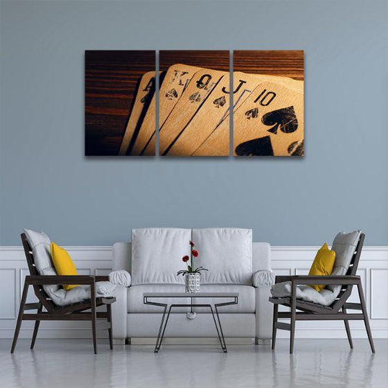 Rustic Playing Cards 3 Panels Canvas Wall Art Living Room
