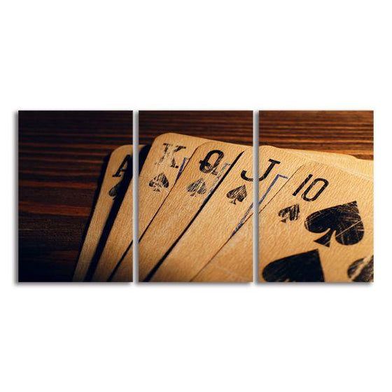 Rustic Playing Cards 3 Panels Canvas Wall Art