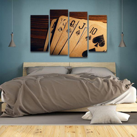 Rustic Playing Cards 4 Panels Canvas Wall Art Bedroom