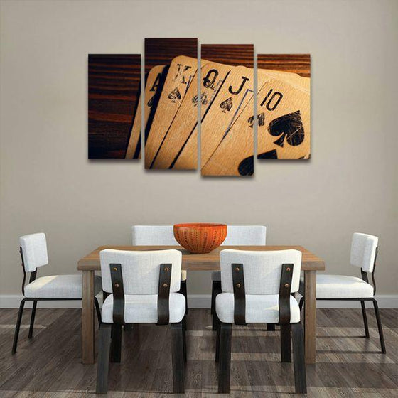 Rustic Playing Cards 4 Panels Canvas Wall Art Dining Room
