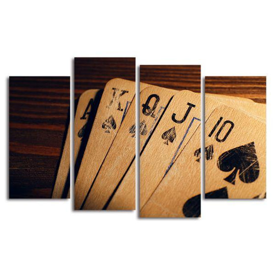 Rustic Playing Cards 4 Panels Canvas Wall Art