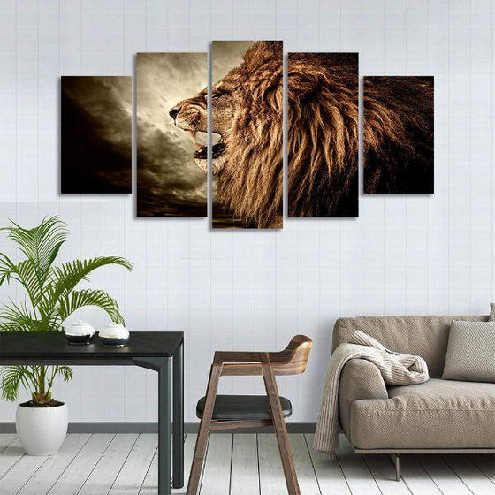 Rustic Roaring Lion Canvas Wall Art Prints
