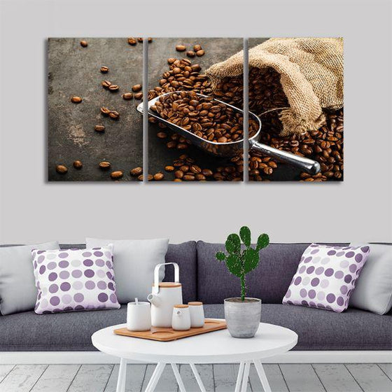 Sack Of Coffee Beans 3 Panels Canvas Wall Art Living Room