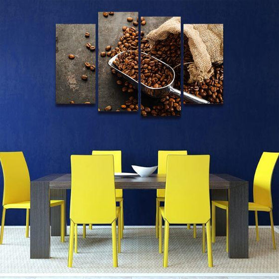 Sack Of Coffee Beans 4 Panels Canvas Wall Art Dining Room