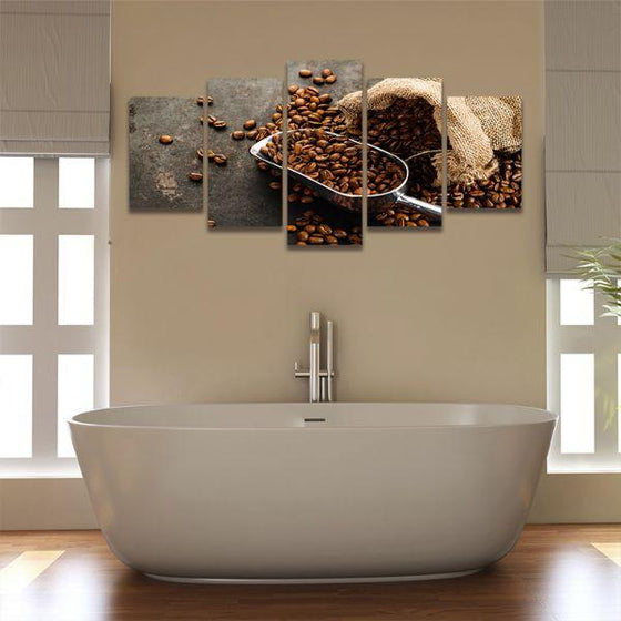 Sack Of Coffee Beans 5 Panels Canvas Wall Art Bathroom