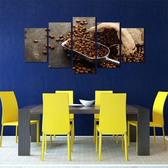 Sack Of Coffee Beans 5 Panels Canvas Wall Art Kitchen