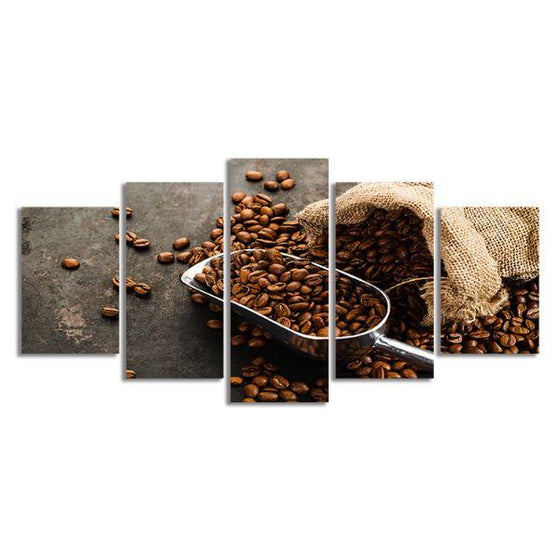 Sack Of Coffee Beans 5 Panels Canvas Wall Art