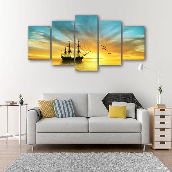 Sailboat In The Ocean 5-Panel Canvas Wall Art Prints