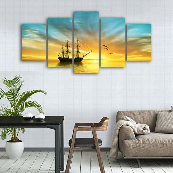 Sailboat In The Ocean 5-Panel Canvas Wall Art Set