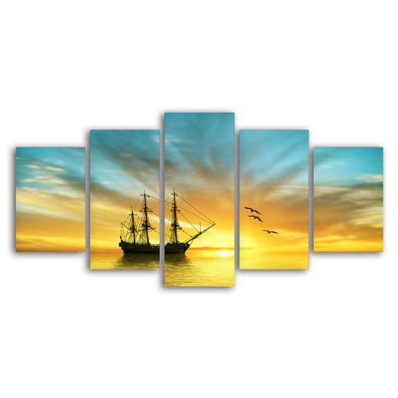 Sailboat In The Ocean 5-Panel Canvas Wall Art