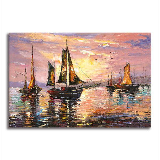 Sailboats At Sunset Canvas Wall Art