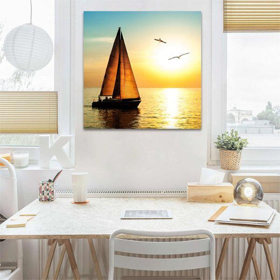 Sailing Yacht At Sunset Canvas Wall Art Office