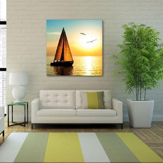 Sailing Yacht At Sunset Canvas Wall Art Print