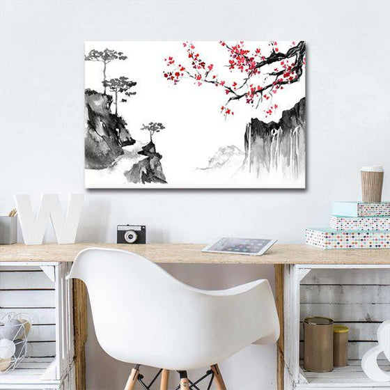 Sakura & Mountains Canvas Wall Art Decor