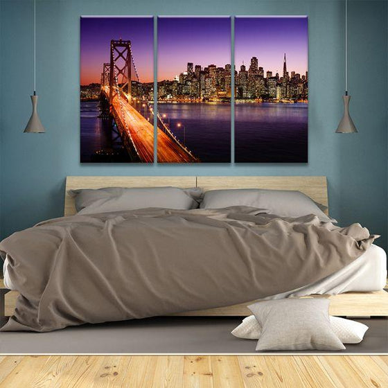 San Francisco Sunset View 3 Panels Canvas Wall Art Bedroom