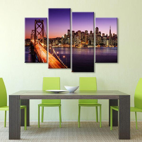San Francisco Sunset View 4 Panels Canvas Wall Art Dining Room